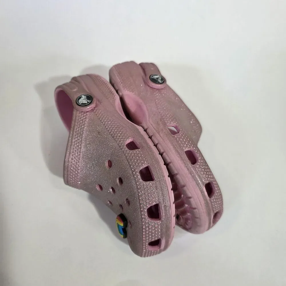 Crocs Pink Girls Clogs Sandals Glitter  Sz C13